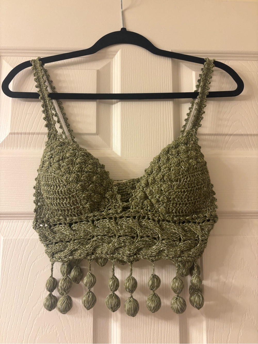 Rosie Assoulin Olive Crochet Tassel Crop Top